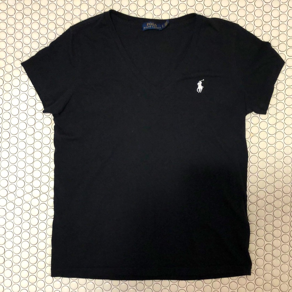 Polo Ralph Lauren Black V Neck Short Sleeve Tee, S